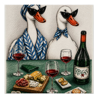 Stilvolles Entenpaar | Wein- und Käsekunst Poster