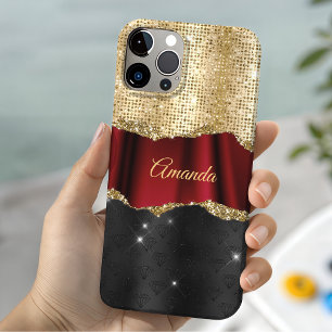 Stilvolles falsches Glitter Rot Gold schwarzes Mon Case-Mate iPhone Hülle