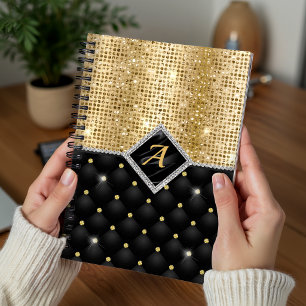 Stilvolles falsches Kristall-Gold-Schwarzdiamant-M Notizblock