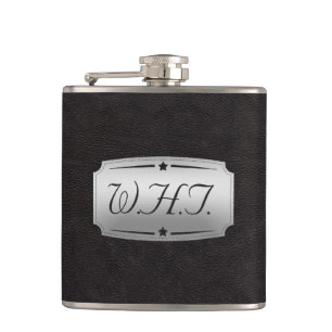 Stilvolles falsches schwarzes Leder-Druck-Monogram Flachmann