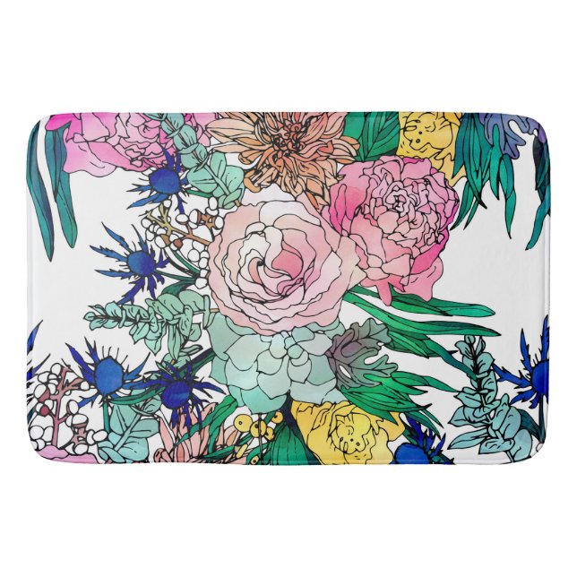Stilvolles farbenfrohes, florales Muster Badematte (Vorderseite)