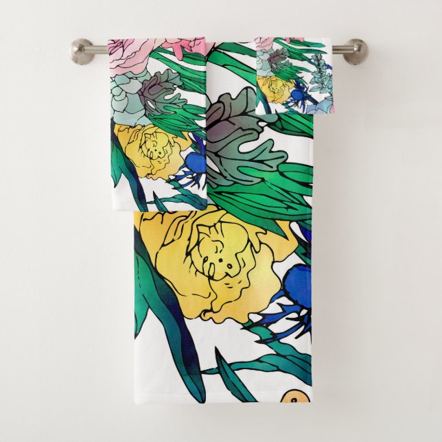 Stilvolles farbenfrohes, florales Muster Badhandtuch Set (Insitu)