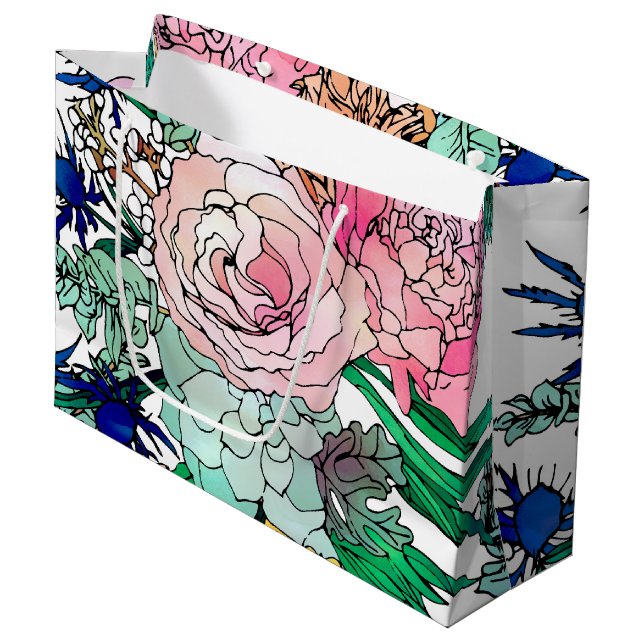 Stilvolles farbenfrohes, florales Muster Große Geschenktüte (Vorderseite Schrägansicht)