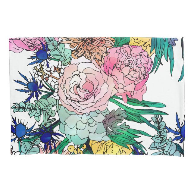 Stilvolles farbenfrohes, florales Muster Kissenbezug (Vorderseite)