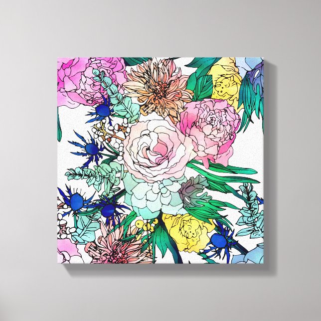 Stilvolles farbenfrohes, florales Muster Leinwanddruck (Vorderseite)