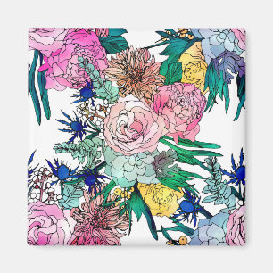 Stilvolles, farbenfrohes, florales Muster Magnet