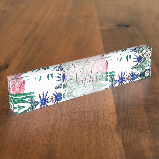 Stilvolles farbenfrohes, florales Muster Namensplakette (Seite)