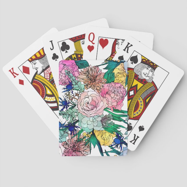 Stilvolles, farbenfrohes, florales Muster Spielkarten (Rückseite)