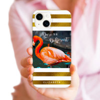 Stilvolles Flamingo Foto Gold Streifen Dare Quote