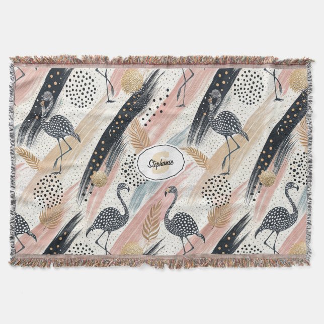 Stilvolles Flamingo- und Brushstroke-Muster Decke (Vorderseite)