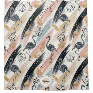 Stilvolles Flamingo- und Brushstroke-Muster Duschvorhang