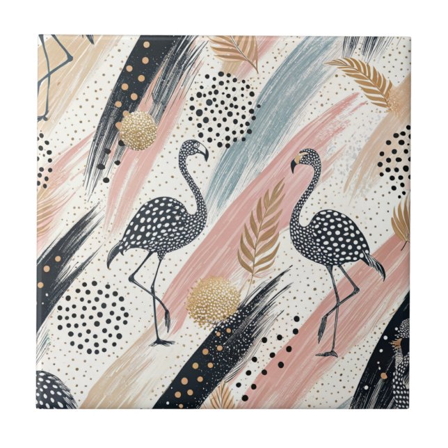 Stilvolles Flamingo- und Brushstroke-Muster Fliese (Vorderseite)