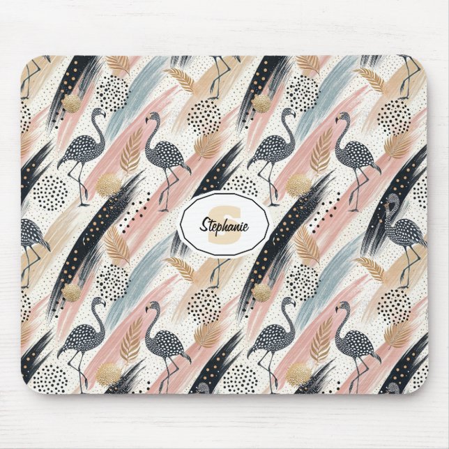 Stilvolles Flamingo- und Brushstroke-Muster Mousepad (Vorne)