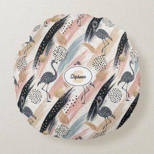 Stilvolles Flamingo- und Brushstroke-Muster Rundes Kissen