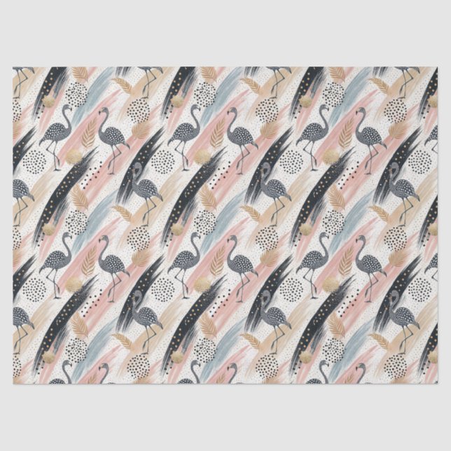 Stilvolles Flamingo- und Brushstroke-Muster Seidenpapier (Vorderseite)