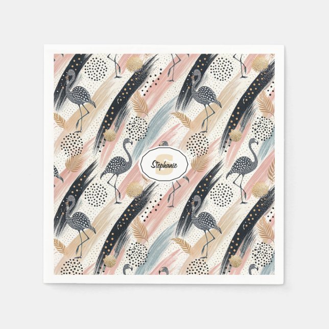 Stilvolles Flamingo- und Brushstroke-Muster Serviette (Vorderseite)