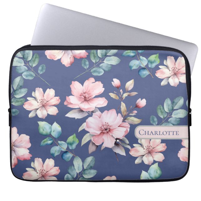 Stilvolles Floral Blue Laptopschutzhülle (Vorderseite)