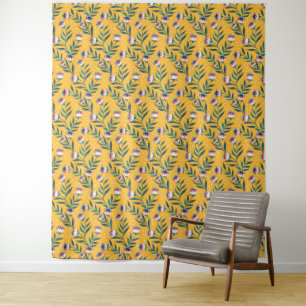 Stilvolles florales Motiv mit Punkten und grünen B Wandteppich