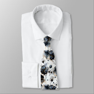 Stilvolles florales Schwarz Weiß Gold Modern  Krawatte
