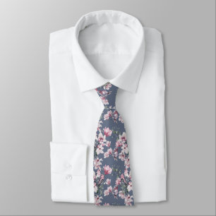 Stilvolles florales Vogel-Muster in Rosa und Blau Krawatte