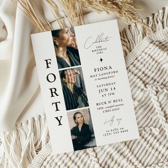Stilvolles FORTY Foto Strip 40. Geburtstag Einladung (Von Creator hochgeladen)