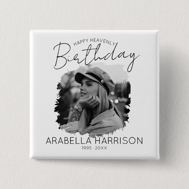 Stilvolles Foto Birthday Memorial Button (Vorderseite)