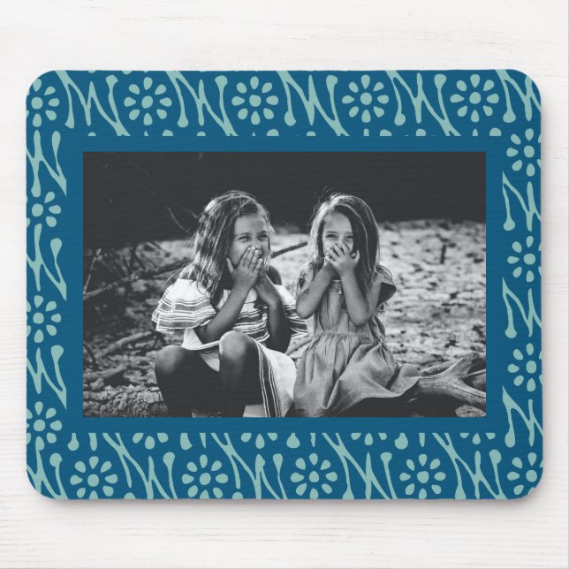 Stilvolles Foto Blue Batik Floral Muster Custom Mousepad (Vorne)