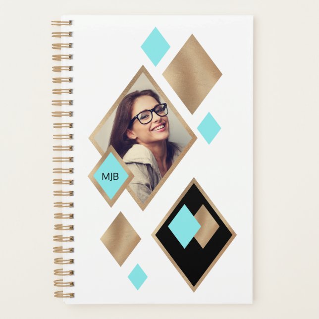 Stilvolles Foto Diamond Geometric mit Monogram Planer (Vorderseite)