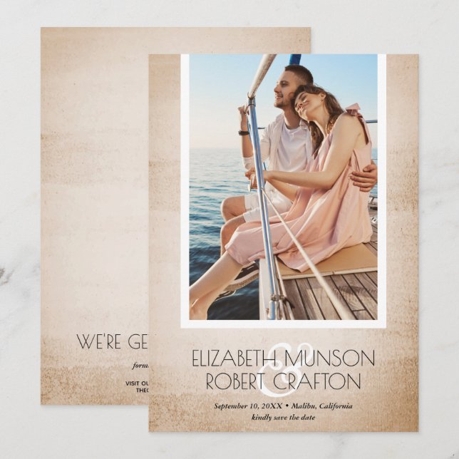 Stilvolles Foto Hochzeit Antike Save the Date (Vorne/Hinten)