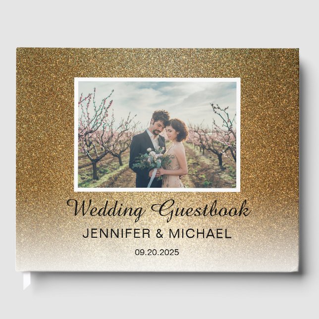 Stilvolles Foto mit goldenem Farbverlauf Hochzeit Gästebuch (Vorderseite)