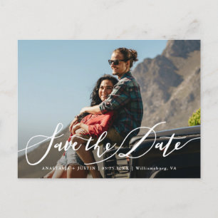 Stilvolles Foto mit Handschrift Save the Date Ankündigungspostkarte