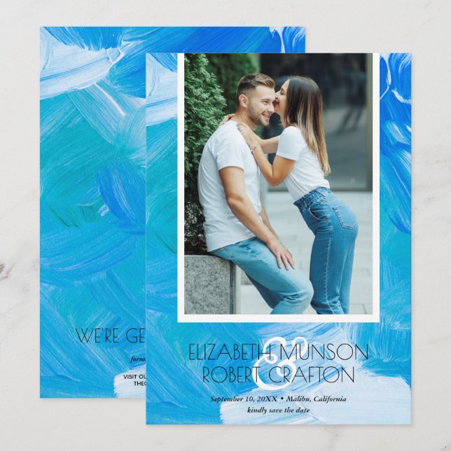 Stilvolles Foto Wedding Blue Save the Date (Vorne/Hinten)