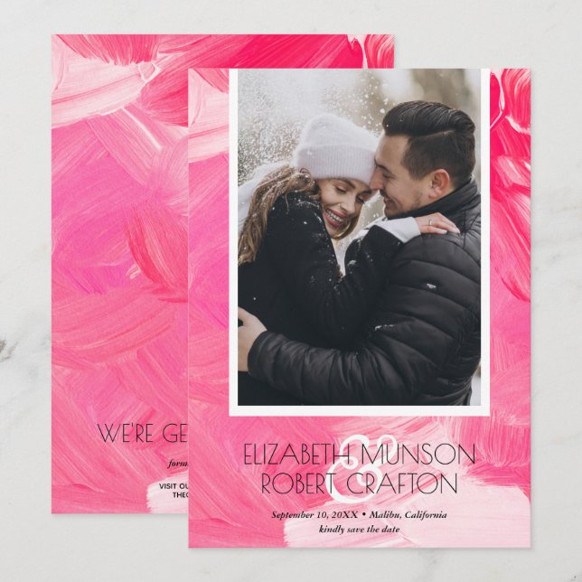 Stilvolles Foto Wedding Pink Save the Date (Vorne/Hinten)