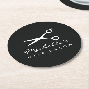 Stilvolles Friseursalon- und Barbiergeschäft-Logo Runder Pappuntersetzer