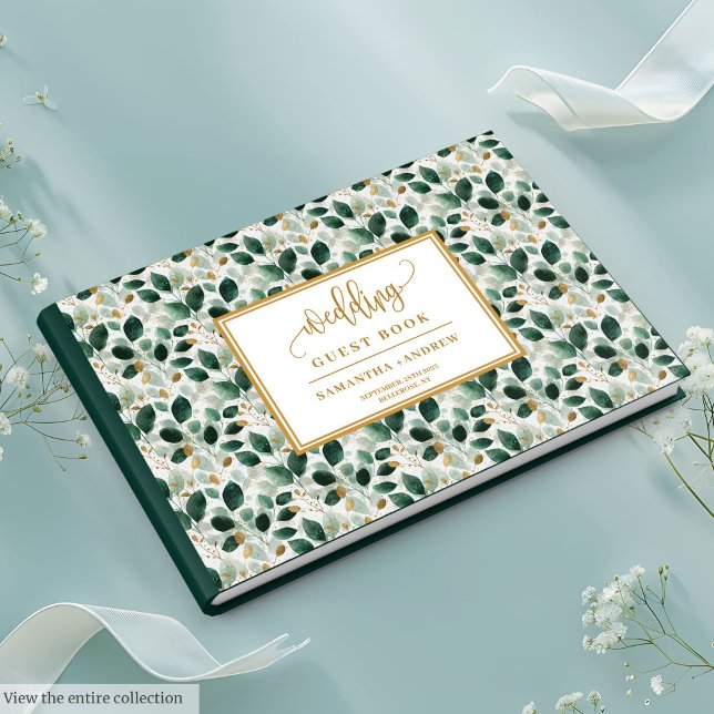 Stilvolles Gästebuch für Dunkelgrün und Gold (Stylish Dark Green And Gold Wedding Guest Book)