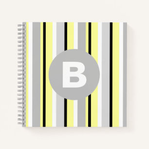 Stilvolles gelb und grau gestreiftes Monogramm Notizbuch