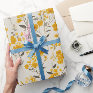 Stilvolles gelbes Blumenmuster modernes Farmhaus Geschenkpapier