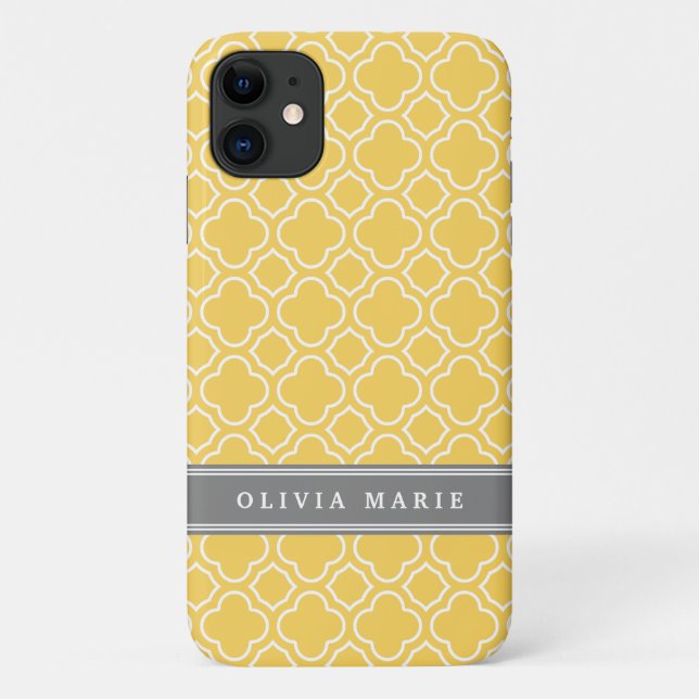 Stilvolles gelbes Quatrefolienmuster mit Namen Case-Mate iPhone Hülle (Rückseite)