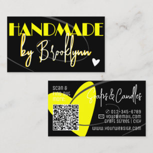 Stilvolles Gelbes Schwarz Handmade Herz mit QR-Cod Visitenkarte