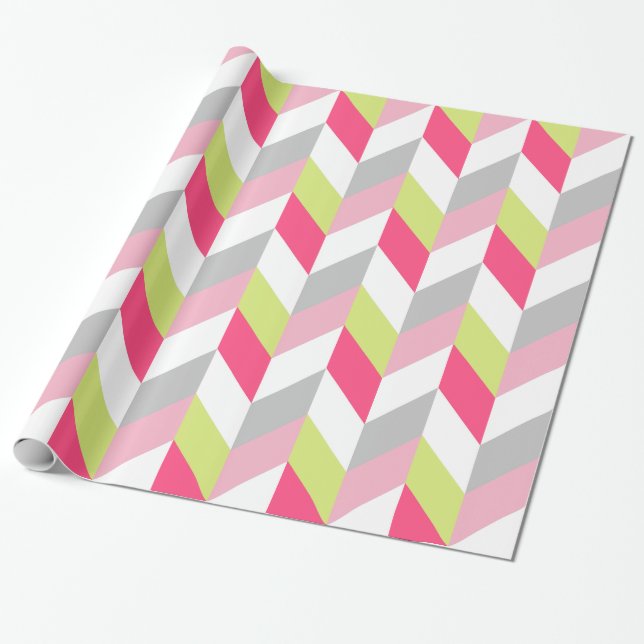 Stilvolles geometrisches rosa grünes graues Muster Geschenkpapier (Ungerollt)