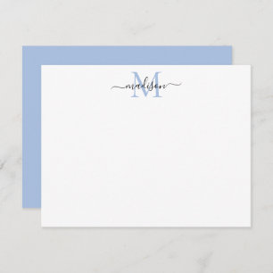 Stilvolles Girly Script Dusty Blue Monogram Mitteilungskarte