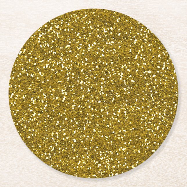 Stilvolles Glitzer-Gold Runder Pappuntersetzer (Vorderseite)