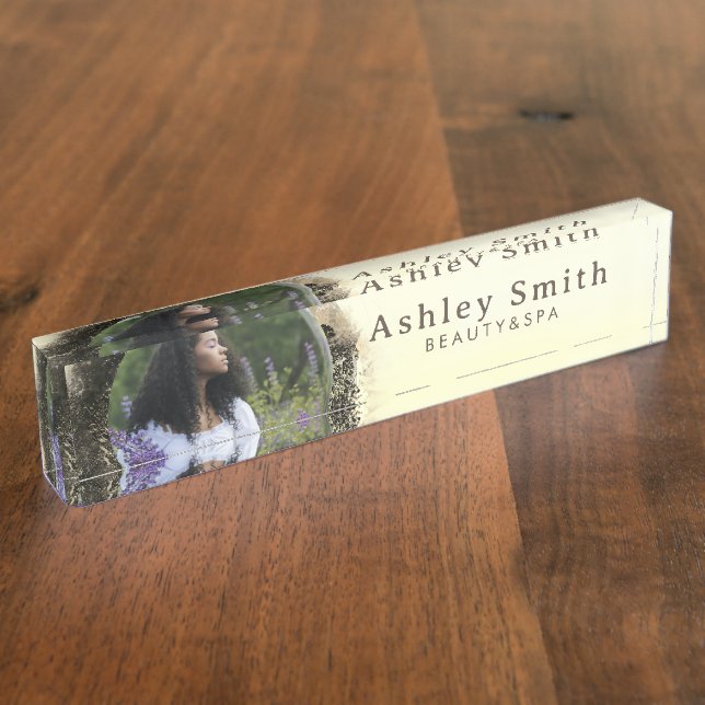 Stilvolles Gold Abstrakt Circle Frame Foto Namensplakette (Seite)