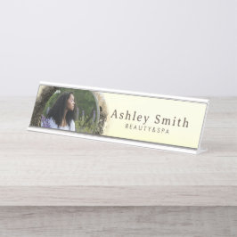 Stilvolles Gold Abstrakt Circle Frame Foto Schreibtischnamensplakette