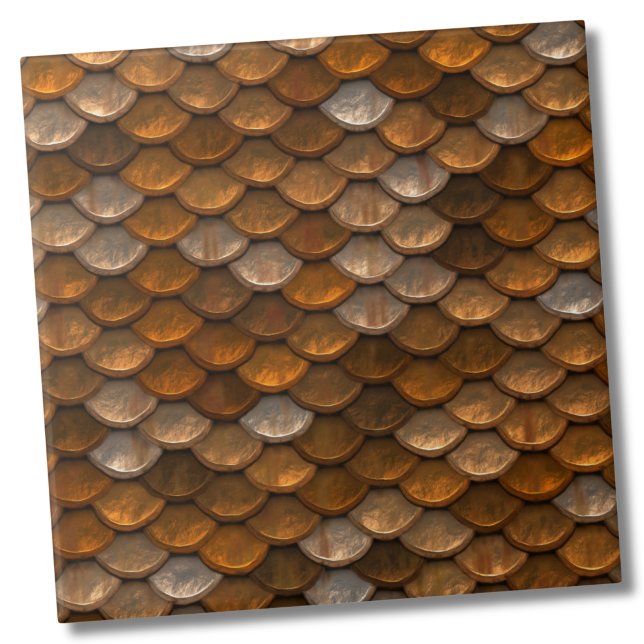 Stilvolles Gold Bronze Metallic Muster Fliese (Glam Metallic Gold Bronze Mermaid Scales Pattern ceramic tile)
