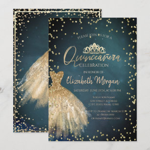 Stilvolles Gold Dress Tiara, Diamonds Quinceañera Einladung
