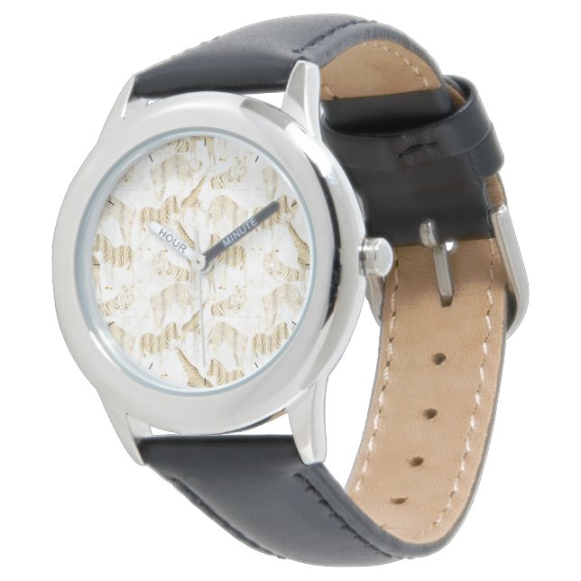 Stilvolles Gold Jungle Wild Animals Muster Armbanduhr (Schrägansicht)