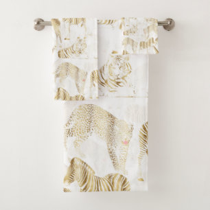 Stilvolles Gold Jungle Wild Animals Muster Badhandtuch Set