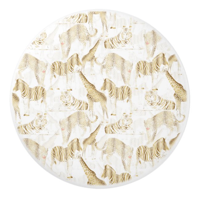 Stilvolles Gold Jungle Wild Animals Muster Keramikknauf (Vorderseite)