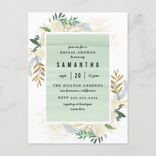 Stilvolles Gold-u. Watercolor-BlumenBrautparty Einladungspostkarte